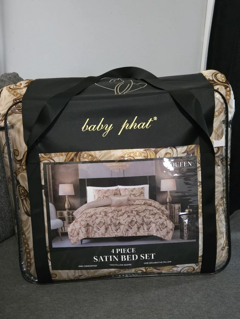 Y2K Satin Baby Phat 4 Piece Satin Bed Set Comforter Set Queen